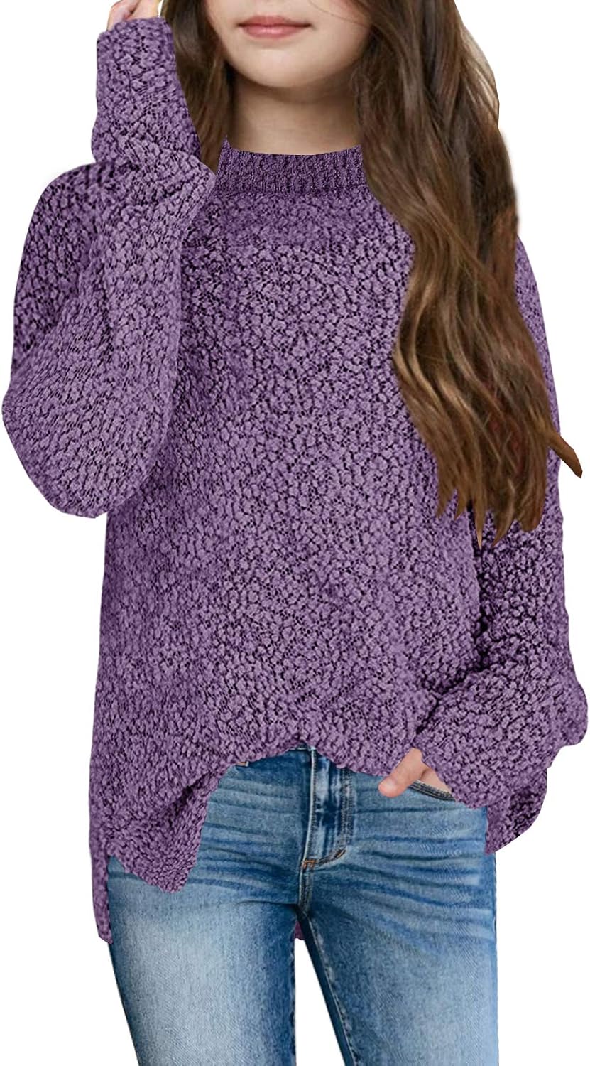 Gemijack Girls Sweaters Fuzzy Knit Kids Cozy Popcorn Fall Winter Warm Clothes Cute Long Sleeve Pullover Tops
