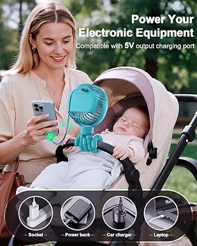 FRIZCOL Portable Stroller Fan, Use As Power Bank, 65H 12000mAh Battery Operated Fan Flexible Tripod Baby Car Seat Fans with Timming, Personal Mini Handheld/Desk/Small Clip On Fans For Stroller