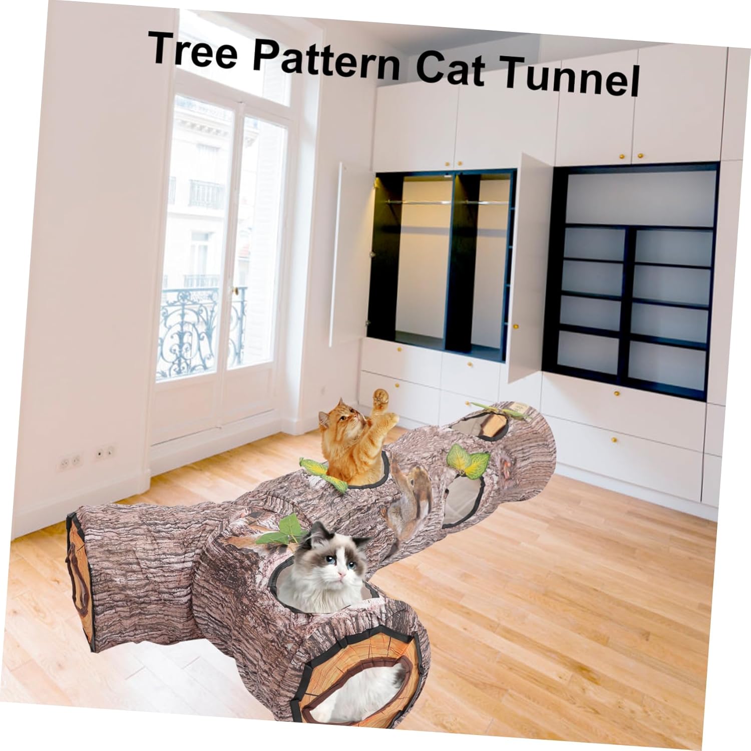 Interactive Cat Tunnel with Tree Branch Pattern Foldable Maze for Cats Bed Stimulating Play to Keep Kittens Active and Engaged