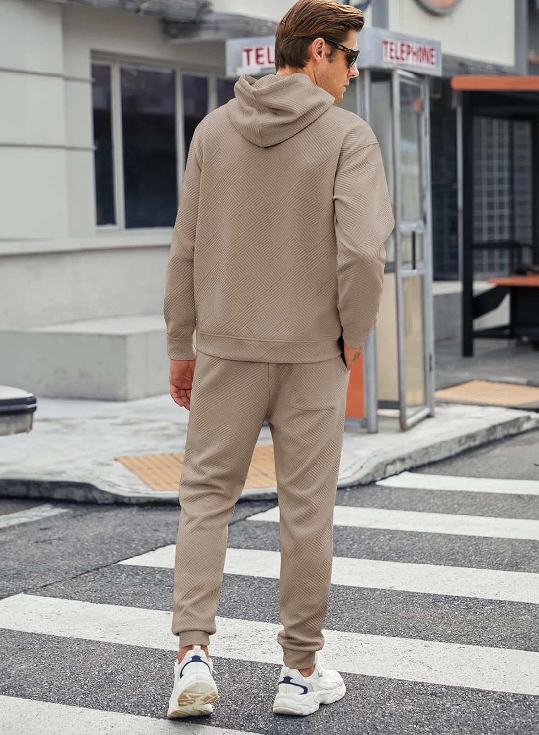 JMIERR Mens 2 Piece Jacquard Sweatsuit Outfits Hoodie Sweatshirt & Joggers Sweatpants Set Tracksuit - Image 2