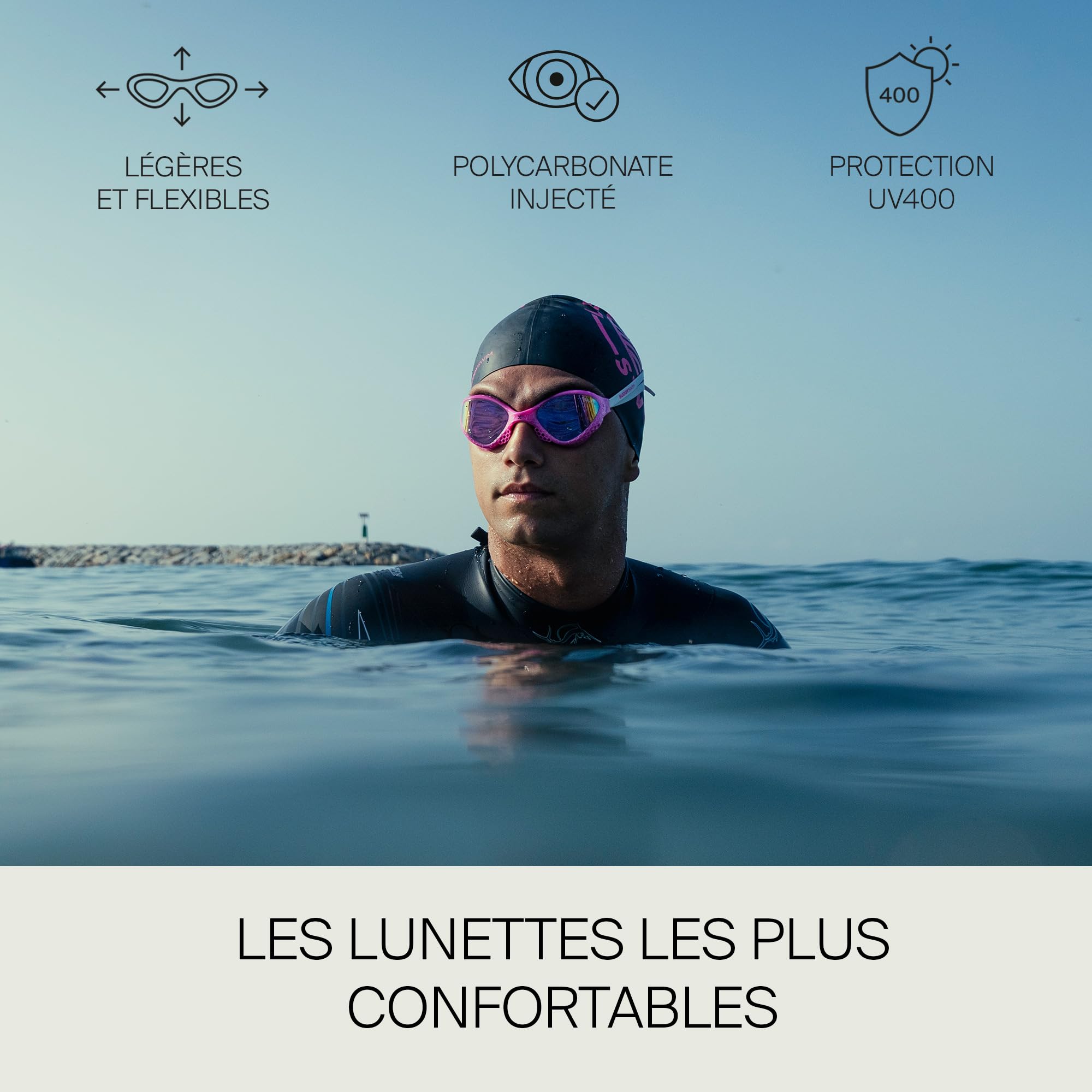 Lunette Piscine Adulte Ozean. Lunette Natation Homme avec Protection UV400. Lunettes de Piscine Femme Antibuée. Vision Périphérique. Ajustement Confortable avec Technologie HCF pour Femme.