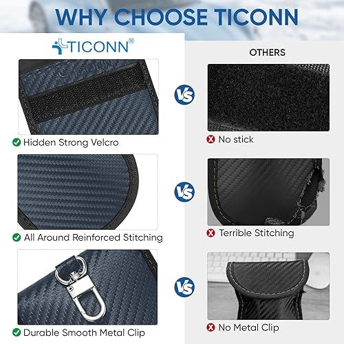 Vista 142 de TICONN Faraday - 2 bolsas para llavero, protector de jaula Faraday de 3.5 x 5.0 pulgadas, bloqueo de señal RFID para automóvil, bolsa antirrobo Negro
