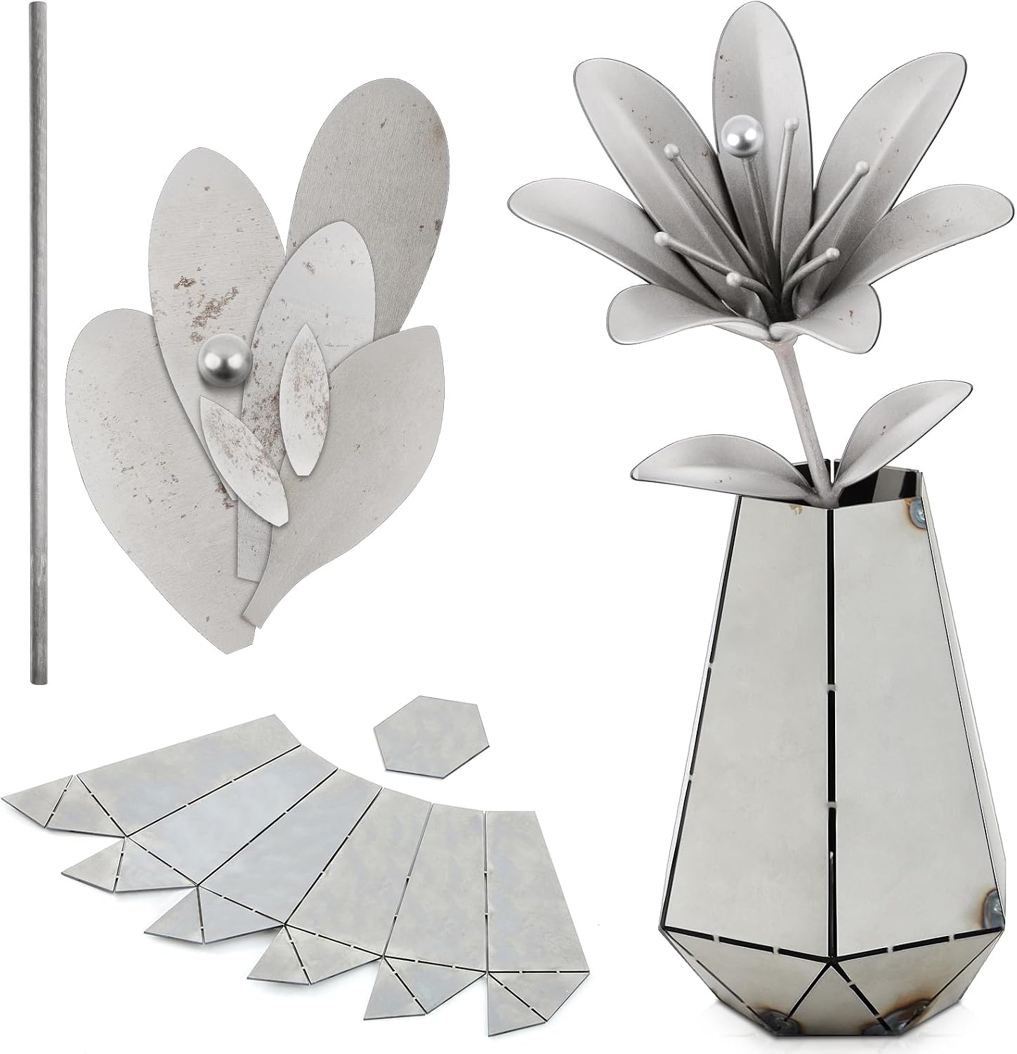 3D Welding Flower Project Kit 1 Eternal Flower and 1 Vase, DIY Metal Welding Practice for Beginner to Master, Tig Artisan Gift Wedding Decor Metal Punk Craft Forever Memento(Classic,Lily)
