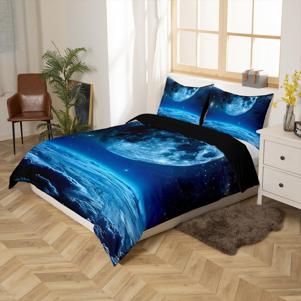 jejeloiu Outer Space Duvet Cover Galaxy The Planet The Earth Toddler Size Bedding Set for Kids Boys Girls Space Theme Comforter Cover Soft,No Comforter