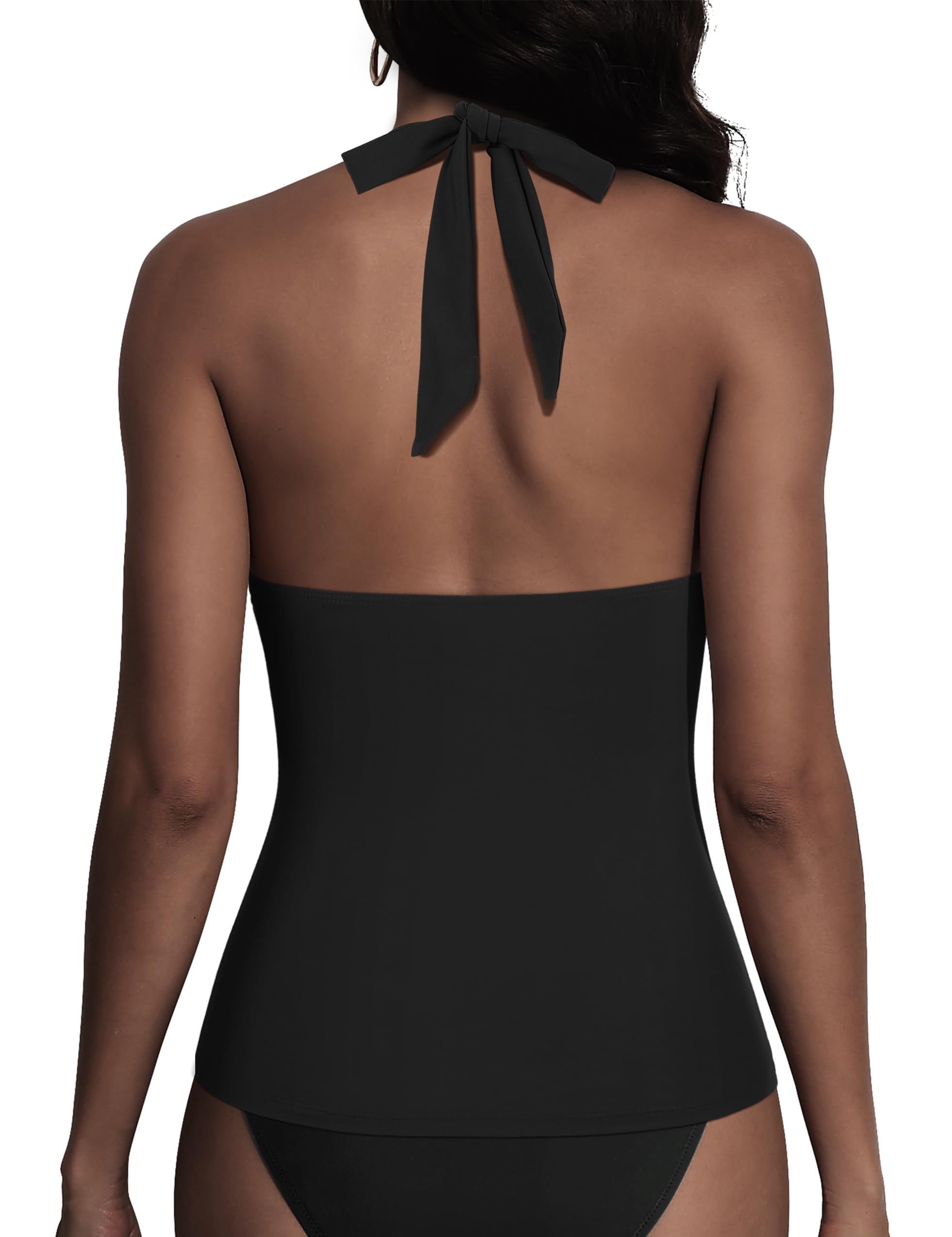 Firpearl Tankini-Top mit Bügel, gerüscht, Bauchkontrolle, Badeanzug, Tops, Neckholder, V-Ausschnitt, Badeanzug