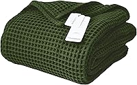 VivaMaison Premium Turkish Cotton Waffle Blanket Twin Dark Green - Lightweight Breathable All-Season Bedspread 63x91"