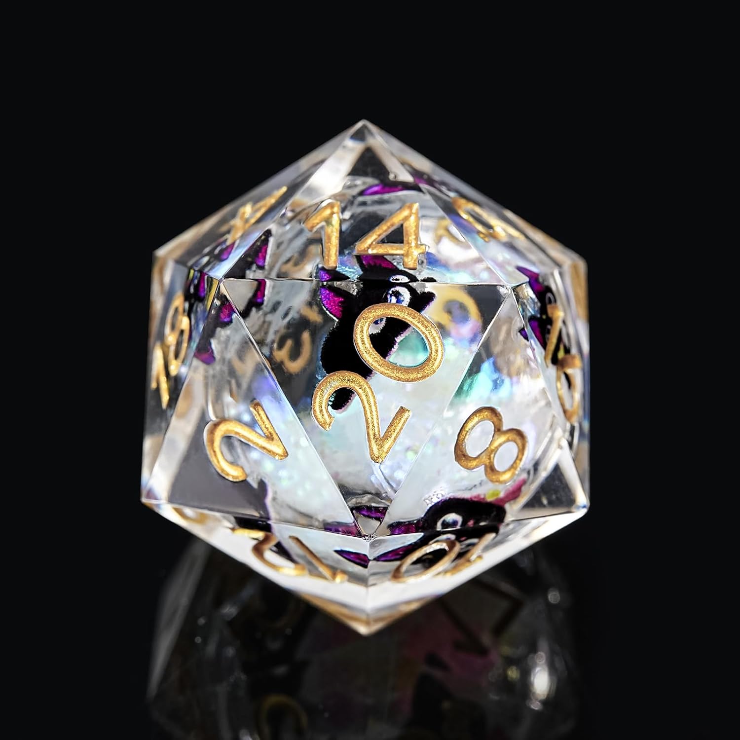 GU EI TE Liquid Core Resin DND Dice,Cat Style Polyhedral Dice 7-Die Set Quicksand Handmade for RPG MTG Table Games