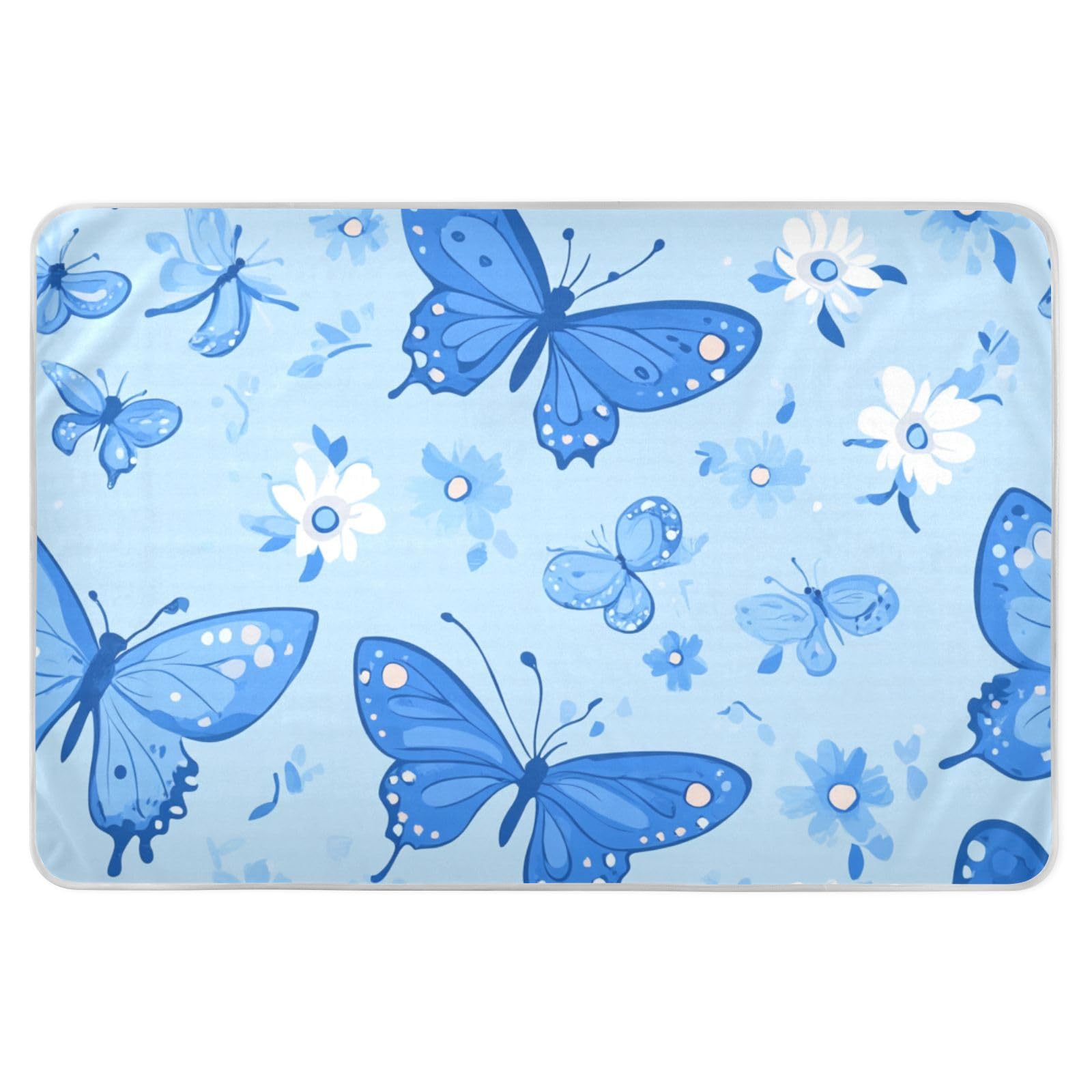 Blue Butterfly Flowers Training Pee Pads for Kids Soft Absorbent Pads for Bed Leakproof Quick Drying Toddler Bedding Products for Toddler Kids , 52