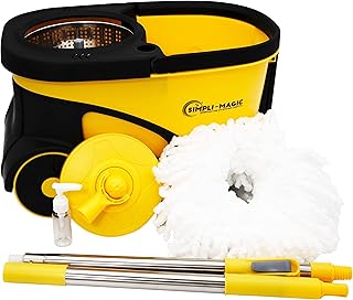 Deluxe Stainless Steel Rolling Spin Mop System with Replacement Microfiber Mop Heads â€“ Walkable with Wheels - Suits All Floor Types - Multipurpose Home Use