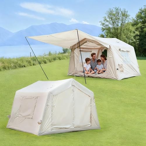 Tienda inflable para 4 a 8 personas, tienda de campaña inflable con bomba de mano y gato de estufa, 5 minutos de fácil instalación, 4 estaciones,