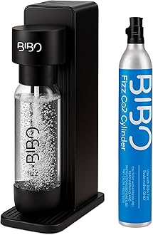BIBO Sparkling Water Maker | Includes 60L Carbonated Gas Cylinder + 1L BPA-Free Reusable Bottles + Fizzy Soda Water Maker Machine | Quick Screw In CO2 System, Black