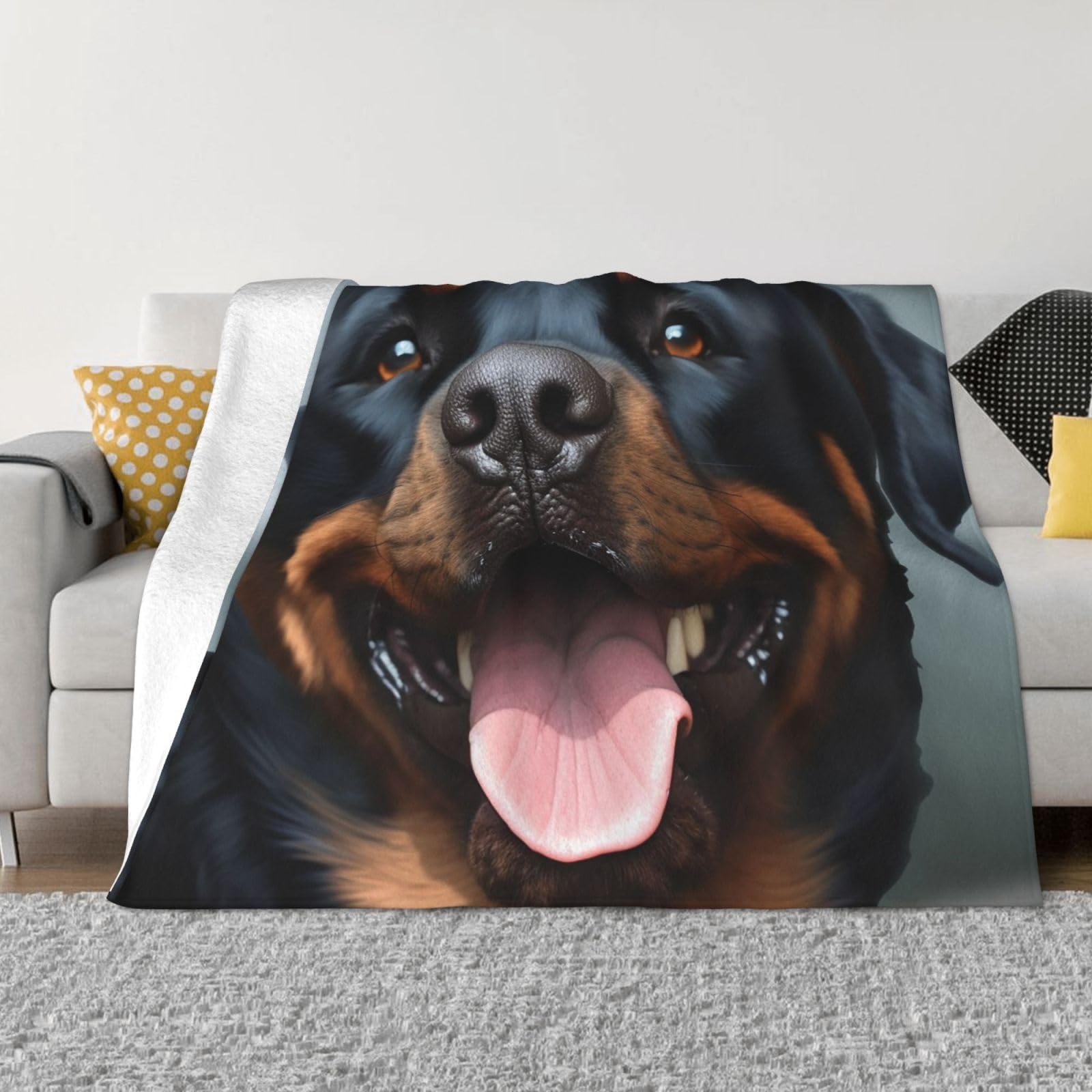 Rottweiler dogs tongue head Throw Blanket 40"x30" Flannel Fluffy Warm Blanket for Couch, Reversible Plush Blankets for Bed, Comfy Fuzzy Blanket for Sofa, Plush Lightweight-Blankets for All Season