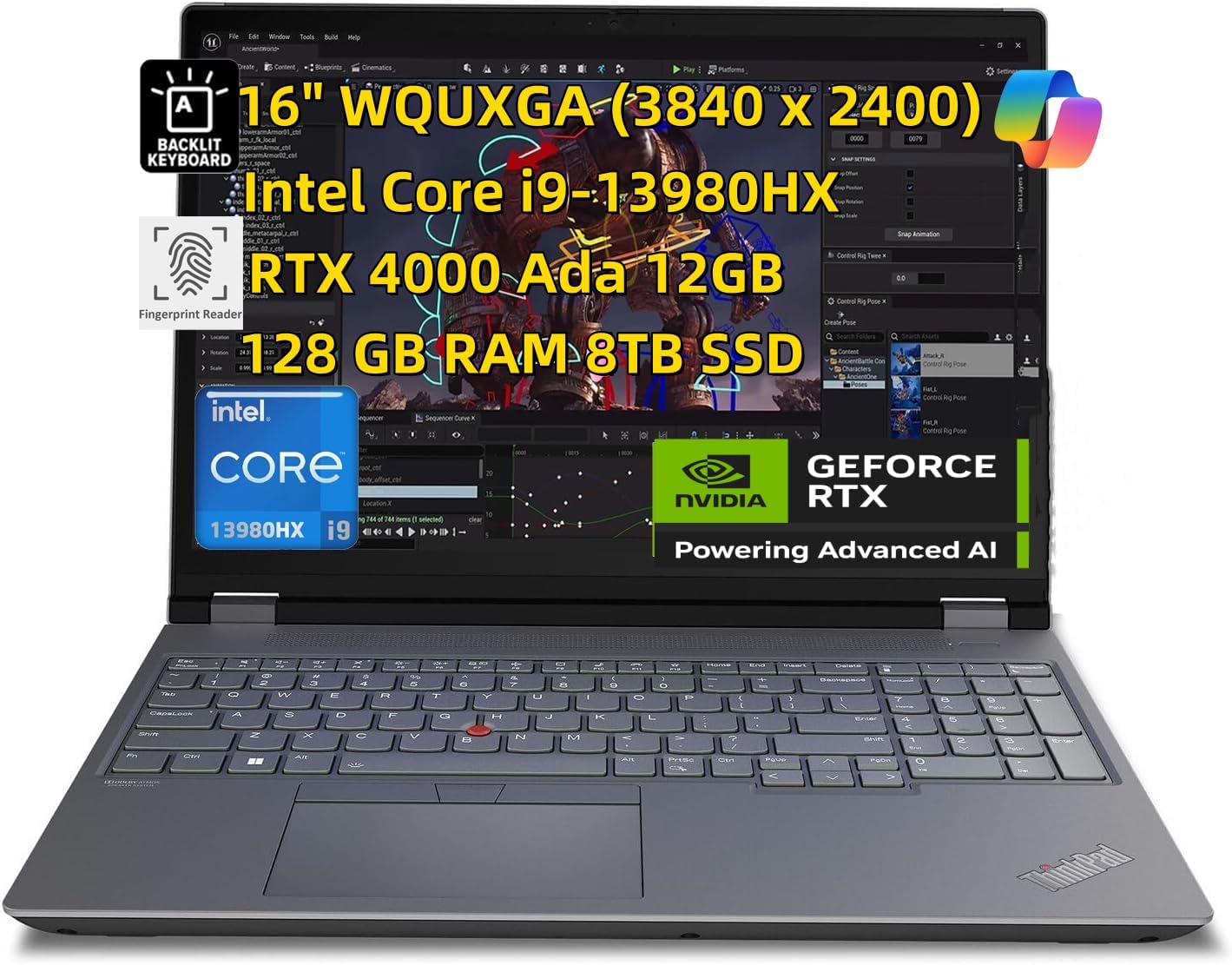 NewLenovo ThinkPad P16 Gen 2 Mobile Workstation (16 inch FHD+, Intel Core i9-13980HX 24Core, 128GB RAM 4TB SSD, NVIDI.A RTX 2000 Ada 8GB) Laptop for Engineer, Designer, Architect, w/USB HUB Win 11 Pro