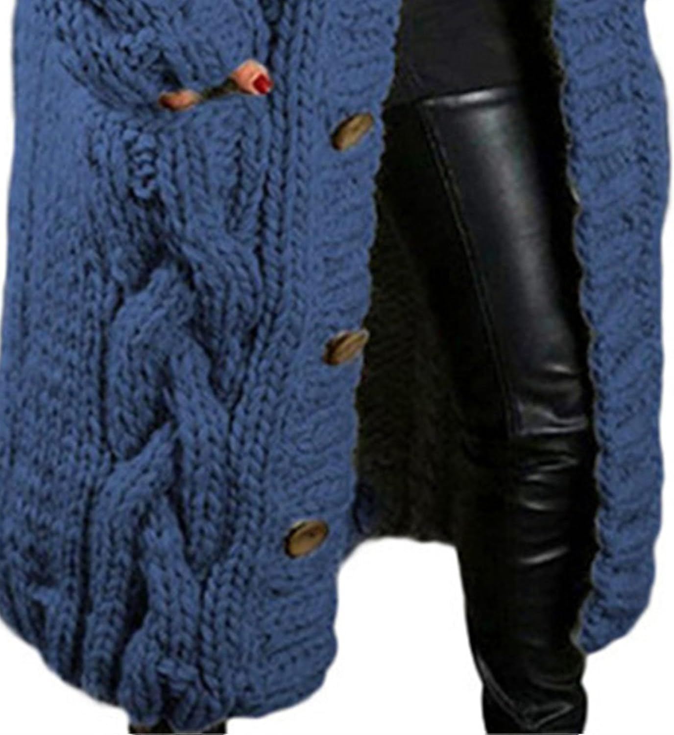 Women Long Sleeve Cable Knit Long Cardigan Jacket 2024 Winter Chunky Open Front Button Sweaters with Pockets