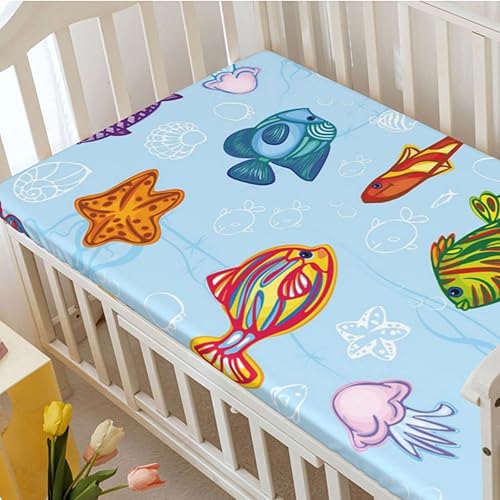 Miniatura 3 de Sábana bajera ajustable para cuna con temática oceánica, sábana bajera estándar para cuna, suave y elástica, sábana bajera para cuna de bebé para