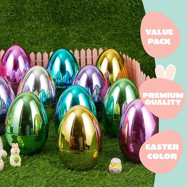 JOYIN 6 Stück riesige metallische Bunte Eier, 15,2cm große metallische Bunte Eier, befüllbare Leere Überraschungseier für das Ostereiersuchspiel, Eierspielzeug für Kleinkinder, Korbfüller - 3