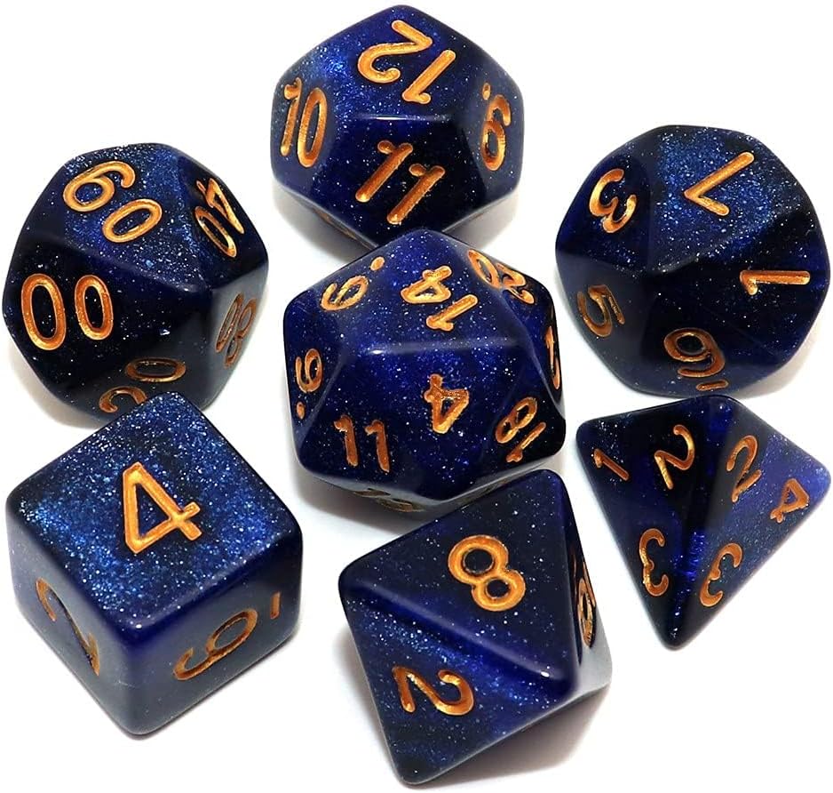 COOLive DND Dice Set Dark Blue Mix Black Nebula for Dungeon and Dragons D&D RPG Role Playing Games 7Pcs Polyhedral