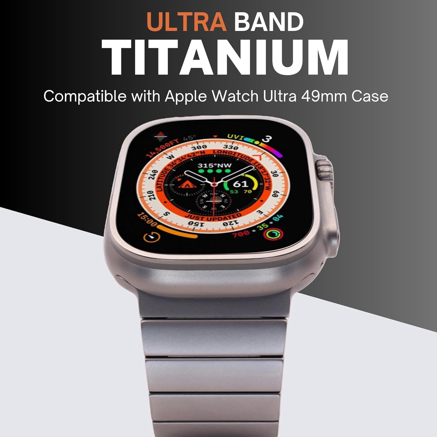 Ultra Supply Co. Titanium Apple Watch Ultra Band - Premium Titanium Watch Band 49mm - DLC Coating - Foldover Clasp - Adjustable Metal Bands for Apple Watch Ultra 3, 2, 1-24mm Wide