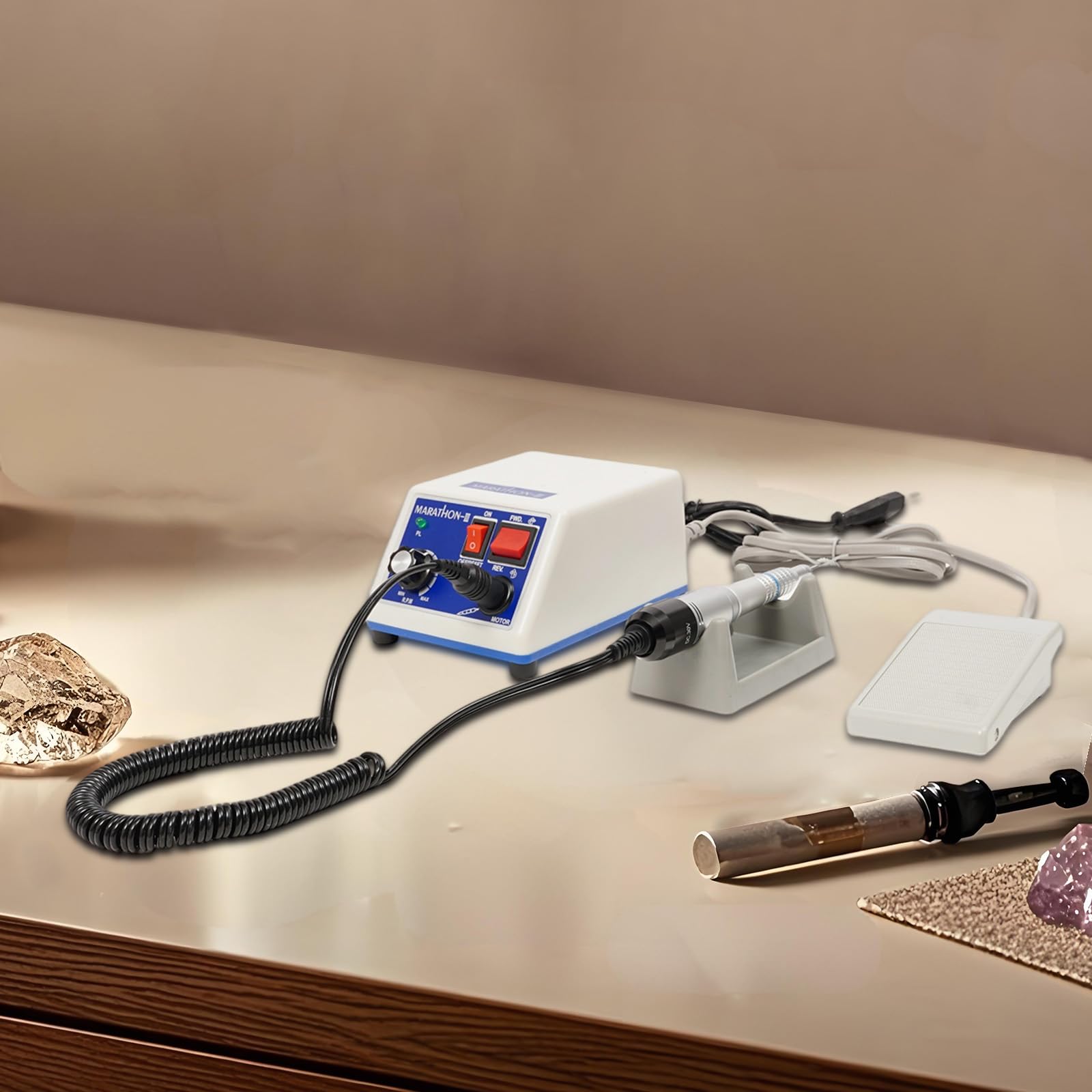 Laboratorio Micromotore lucidatrice per gioielli, lucidatrice elettrica con staffa e pedale, velocità regolabile 0-35000RPM, lucidatrice per vetro, protesi dentarie, nail art