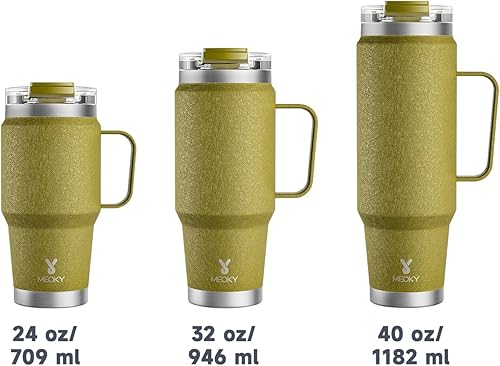 Miniatura 131 de Meoky Vaso de 32 onzas con asa, vaso aislado con tapa y popote, taza de viaje de acero inoxidable, 100% a prueba de fugas, mantiene el frío durante