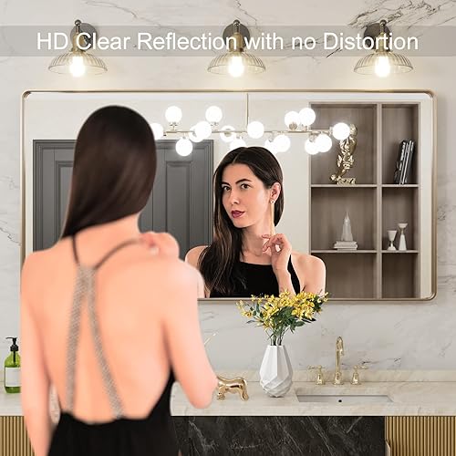 Miniatura 235 de LOAAO - Espejo de tocador para baño con marco de metal negro mate de 24 x 32 pulgadas para pared, rústico, rectangular, grande, redondeado