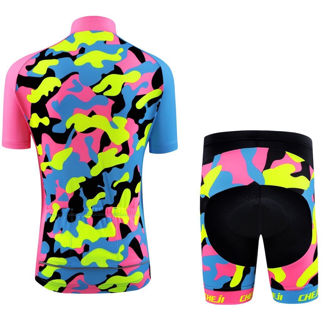 Set di Maglia Ciclismo per Bambino (Maglia Bici a Manica Corta + Pantaloncini con Imbottitura)