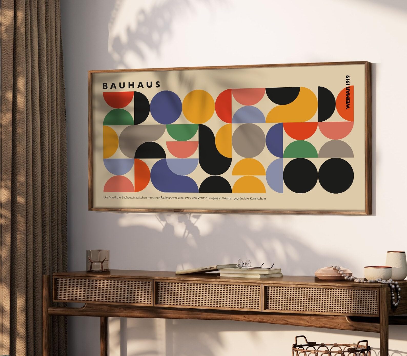 LMYCHENG Bauhaus Exhibition Poster: Mid-Century Prints Artwork Modern Geometric Wall Art Canvas Painting for Living Room(65x130cm/Frameless)