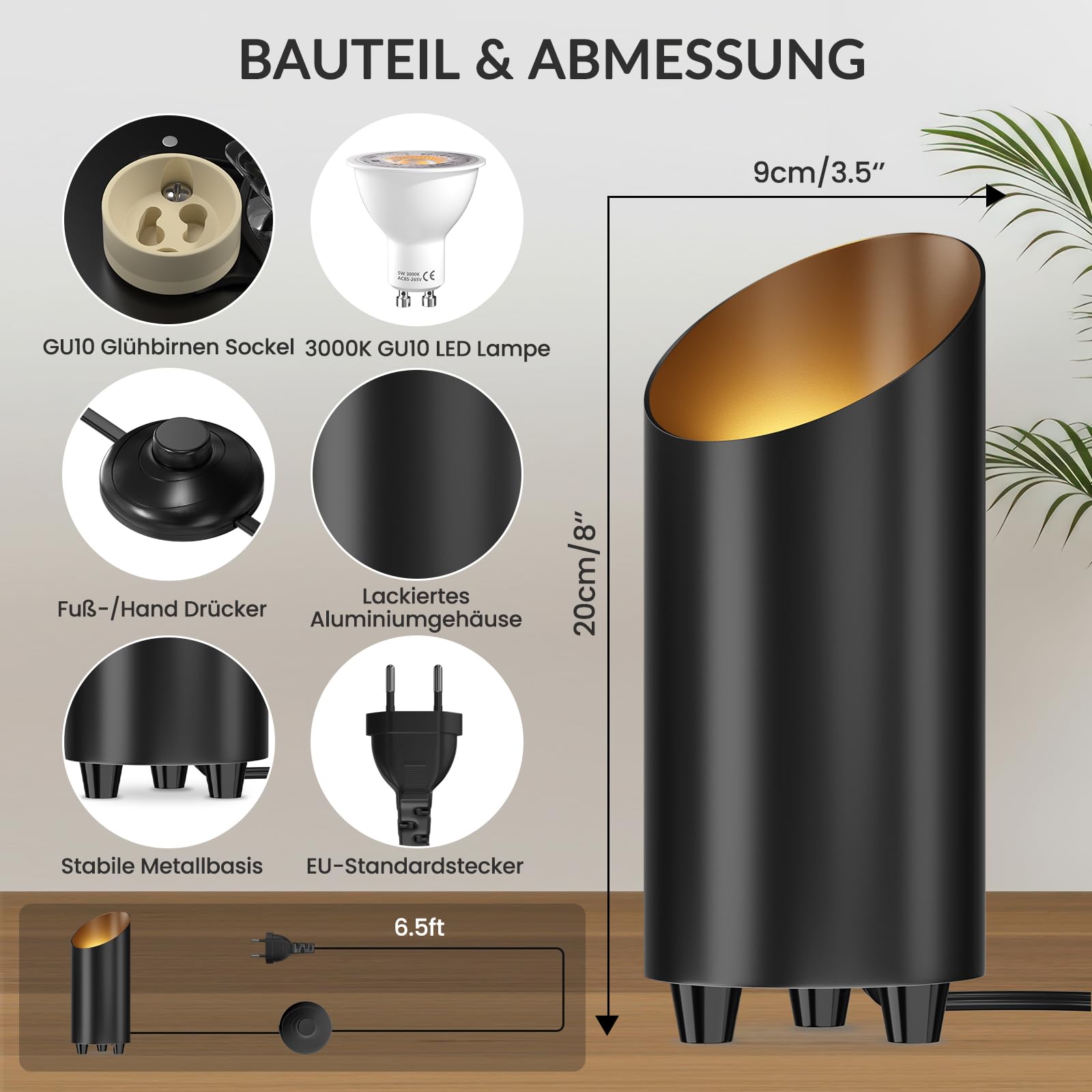 LED Uplight Spot Bodenstrahler 2 Stück 5 W Bodenleuchte mit Fußschalter 3000 K Warmweiß 230V