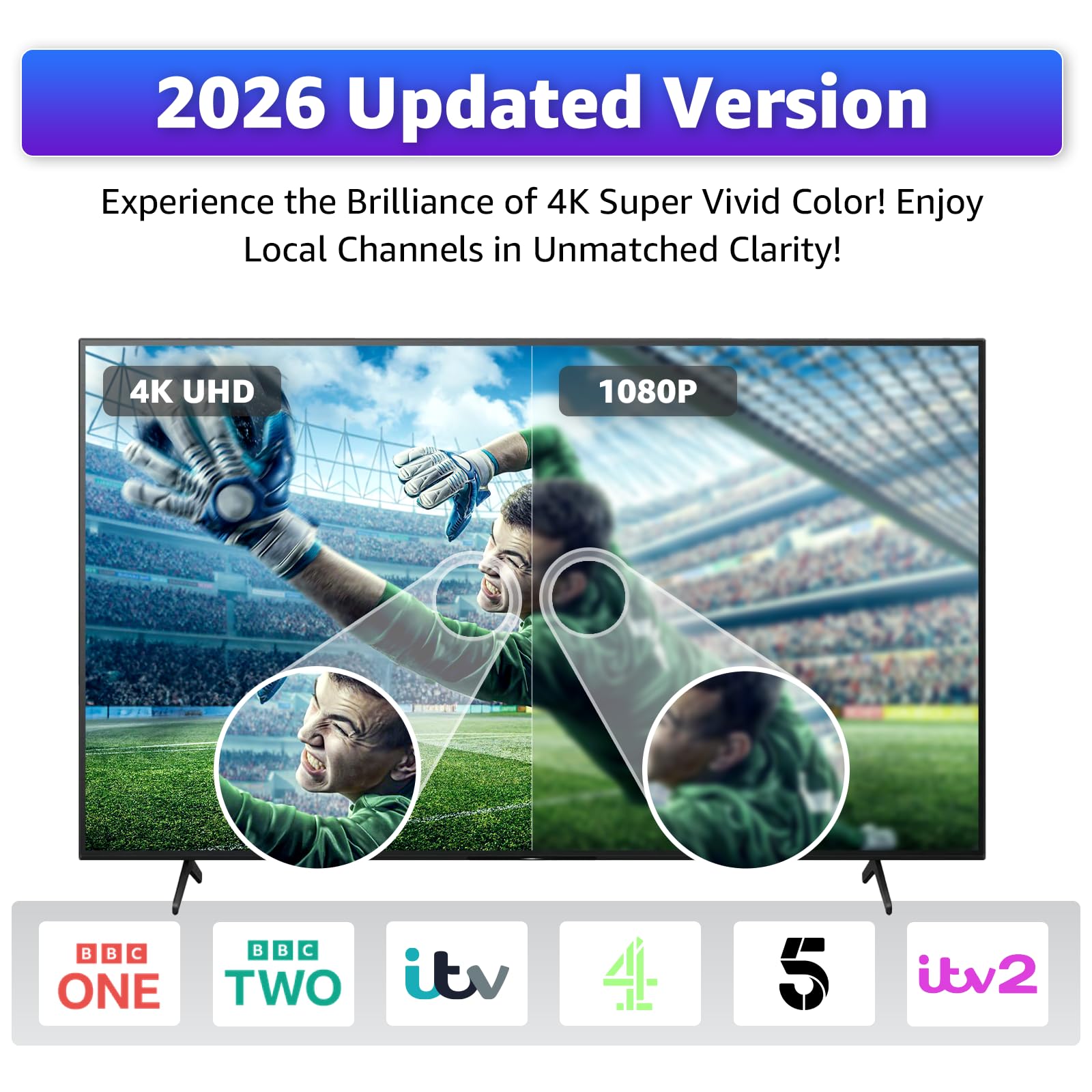 Antenne TV intérieure avec base magnétique, antenne TV pour Smart TV, antenne TV numérique intérieure compatible avec tous les téléviseurs, réception à 360°, prend en charge 4K 1080p HD, câble coaxial