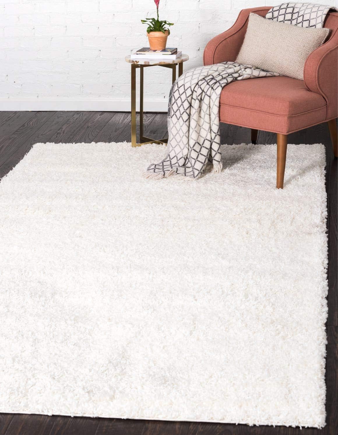 Unique LoomSolid Shag Collection Area Rug (8' x 11' Rectangle, Snow White)