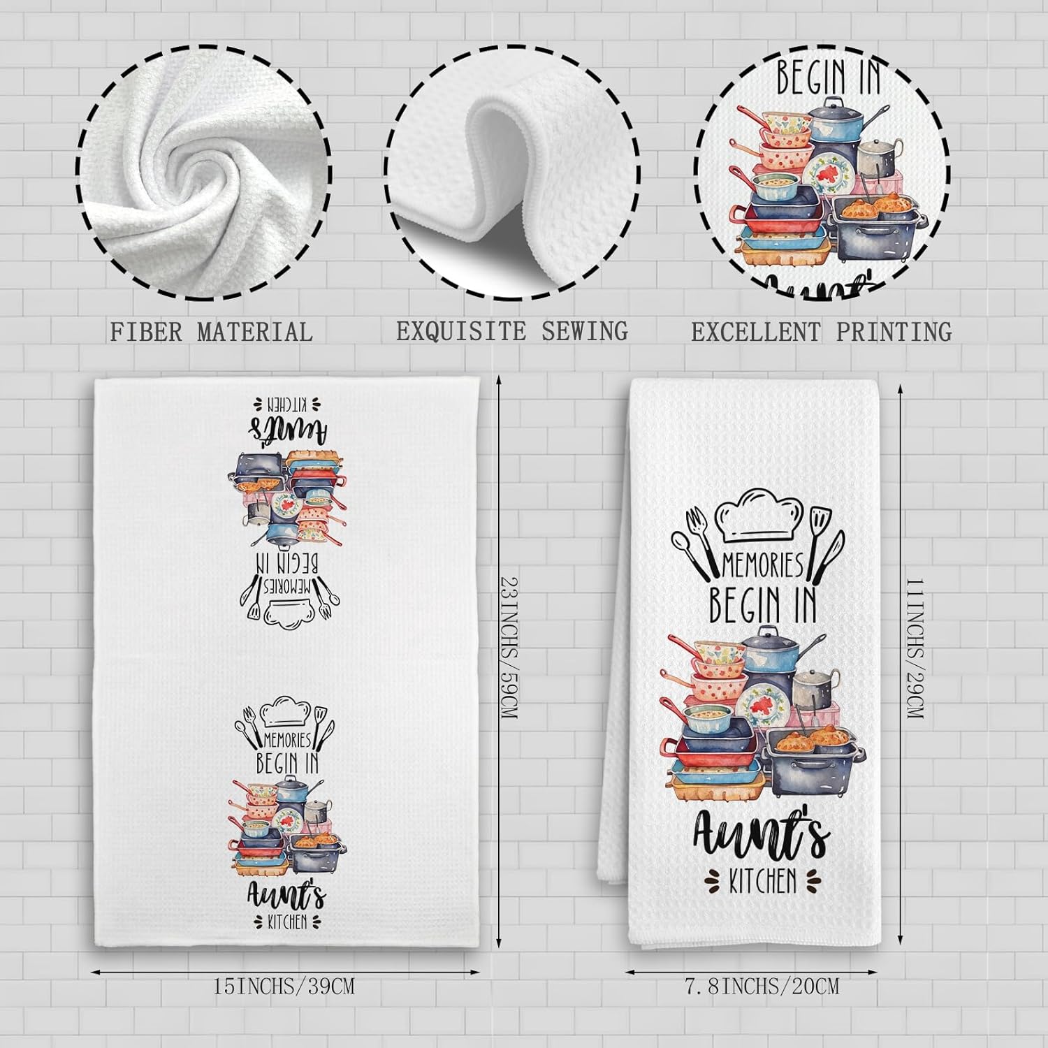 Aunt Gifts Kitchen Towels, Auntie Gifts for Mother's Day Birthday from Nephew Niece Dish Tea Towels, Memories Begin in Aunt's Kitchen Decorative Hand Towels, 16X24In - Image 7