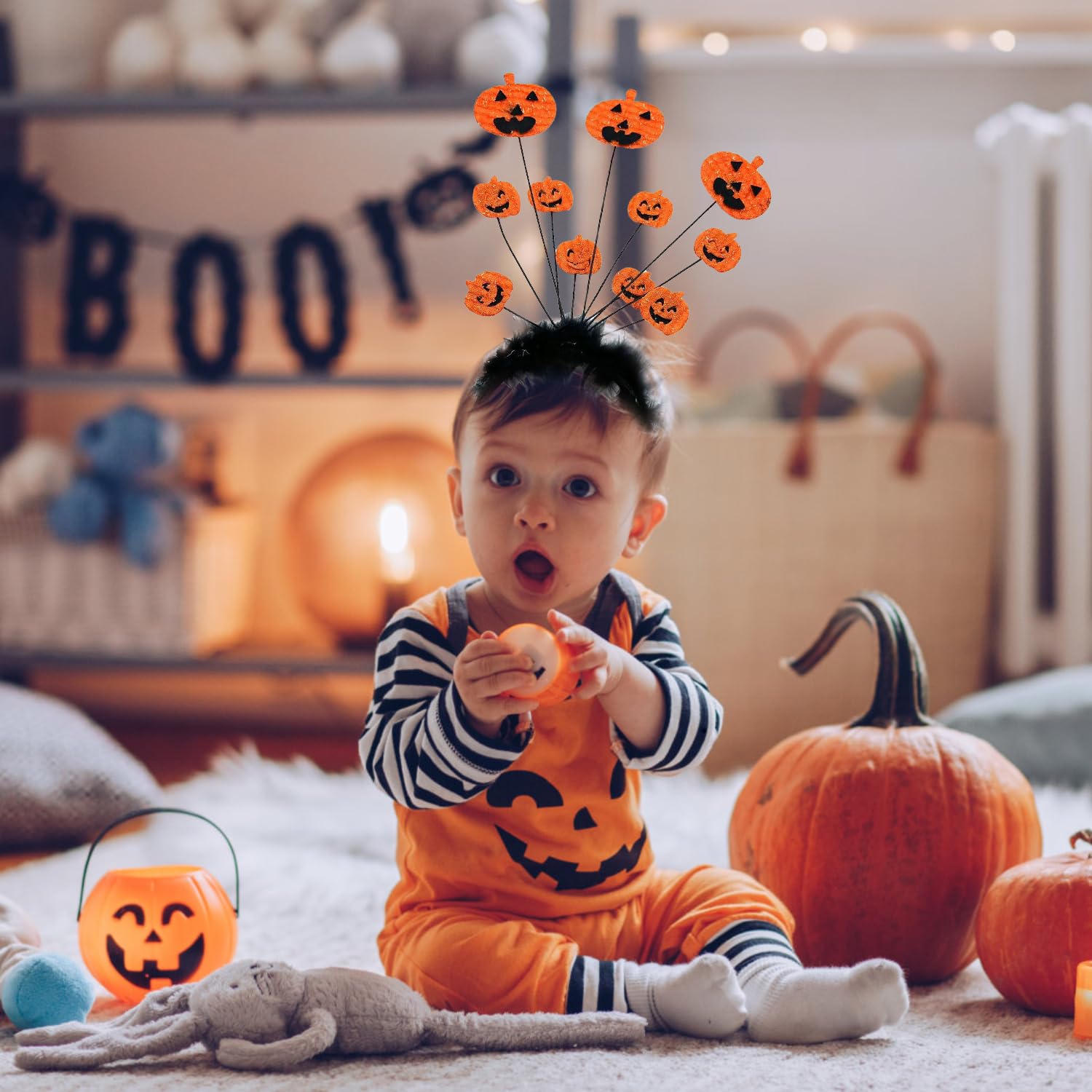 HAICN 2Pieces Halloween Pumpkin Hair Hoop Grinning Pumpkin Headband Bandanas Props Halloween Ghost Party Cosplay Dress up Headband for Women Children's Funny Hair Accessories - Image 4