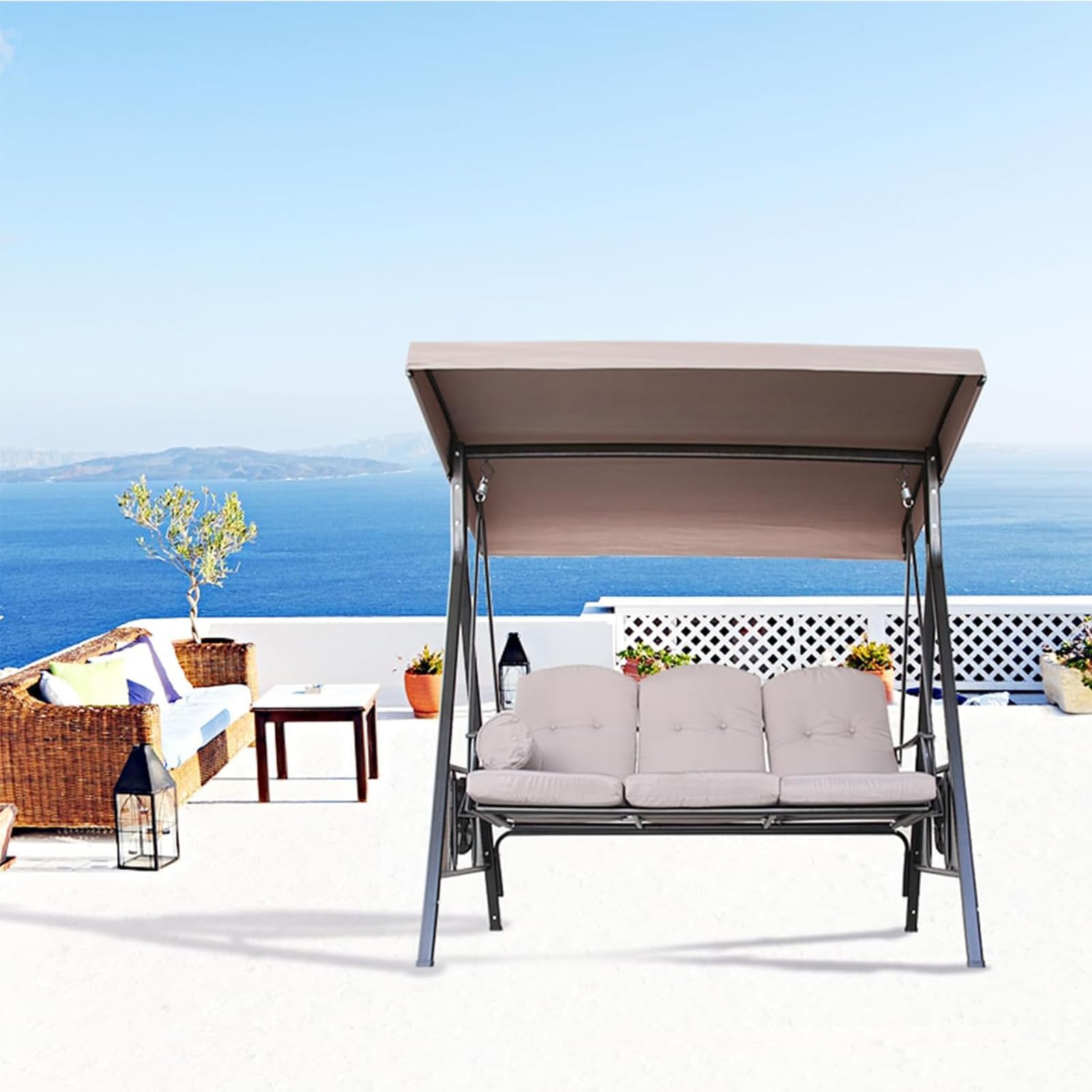 Toit Toile de Rechange pour Balancelle de Jardin 2/3 Places,Imperméable Protection UV Housse de Rechange Toit de Balançoire pour Extérieur Terrasse Balcon,3 Seater:192x124cm/75.6x48.8in