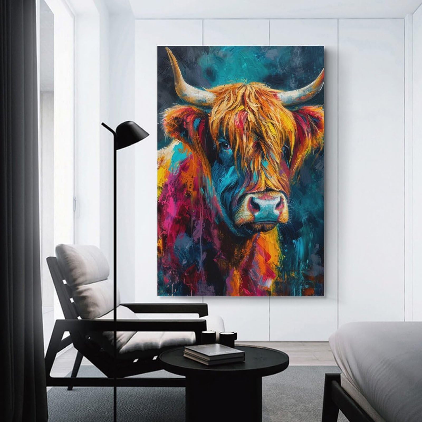 Junmoney Unframe-Highland Cow Oil Effect Highland Cow Oil Effect Decorative Wall Artwork, 20X30inch(50X75cm), For Hallway, Lounge Or Guest Room, Decorative Present For New Homes