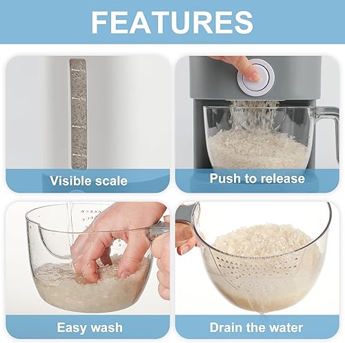 Miniatura 4 de Dispensador de cereales y arroz de 25 libras - Contenedor hermético de almacenamiento para encimera para cocina y despensa, Dispensador de Arroz