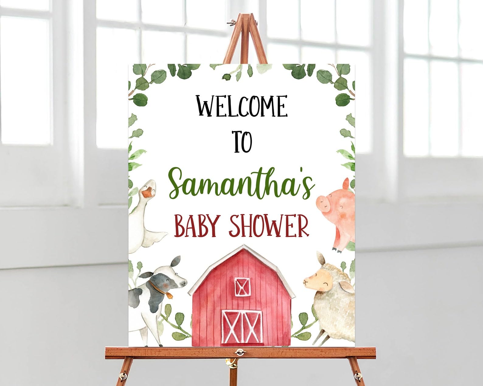 Personalized Farm Baby Shower Welcome Sign, Greenery Farm Welcome Poster Baby Shower, Boy Farm Baby Shower, Boy Farm Animals Barn, Welcome Sign Baby Shower, Baby Shower Yard Sign