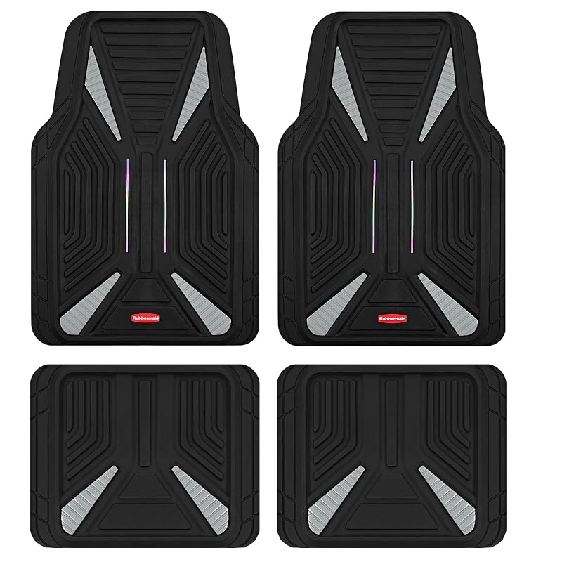 Tapete automotivo Rubbermaid de borracha termoplástica, ajustável por recorte, cinza, para carros, caminhões, SUVs e vans, conjunto com 4 peças