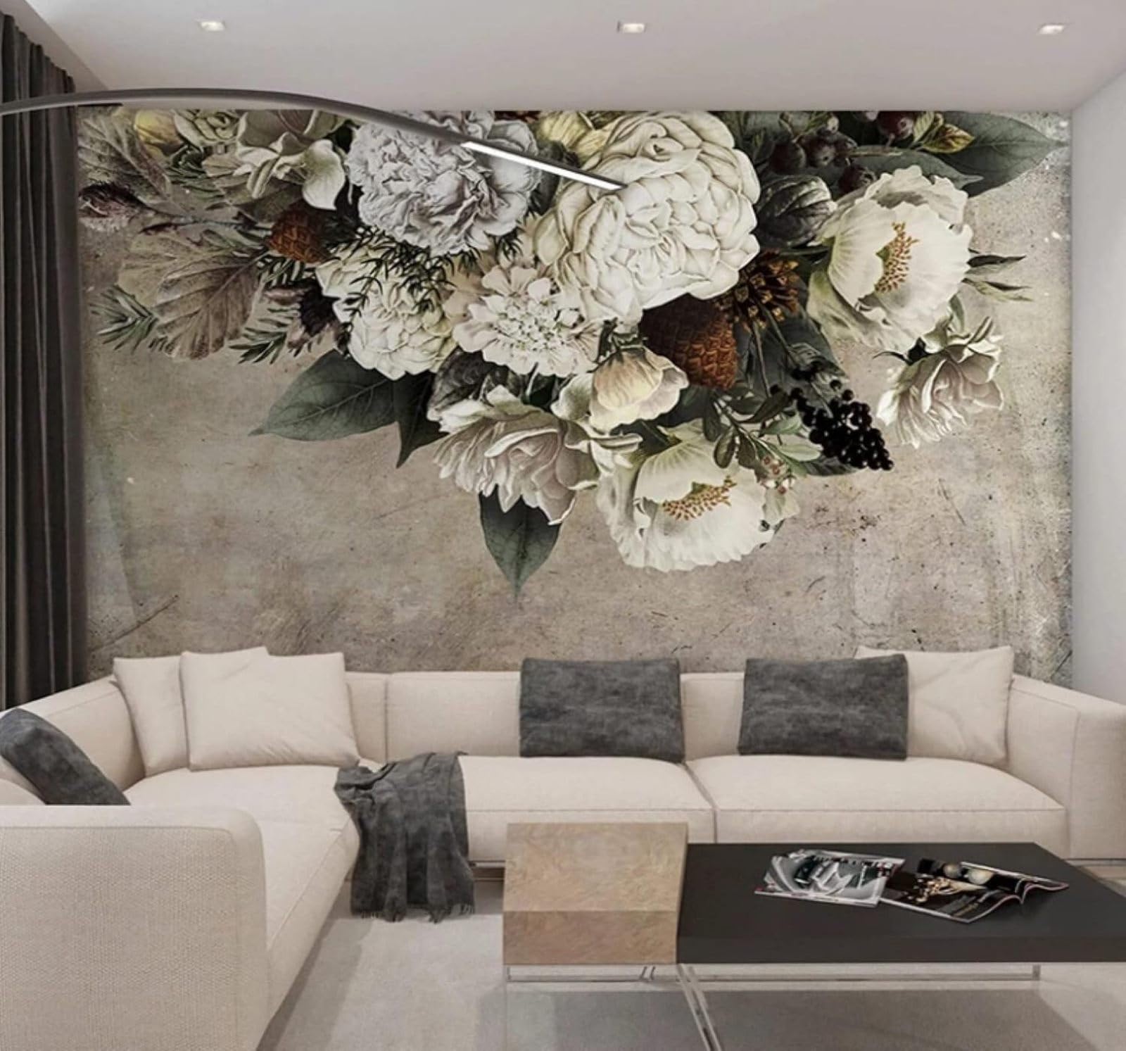 Wallpaper-3D-Xlm 350Cm×256Cm(B×H) Vintage Three Dimensional Beautiful Floral Art 3D Wallpaper Easy Install Feature Office Living Room Sofa Bedroom Tv Background Wall Decoration-350Cm×256Cm