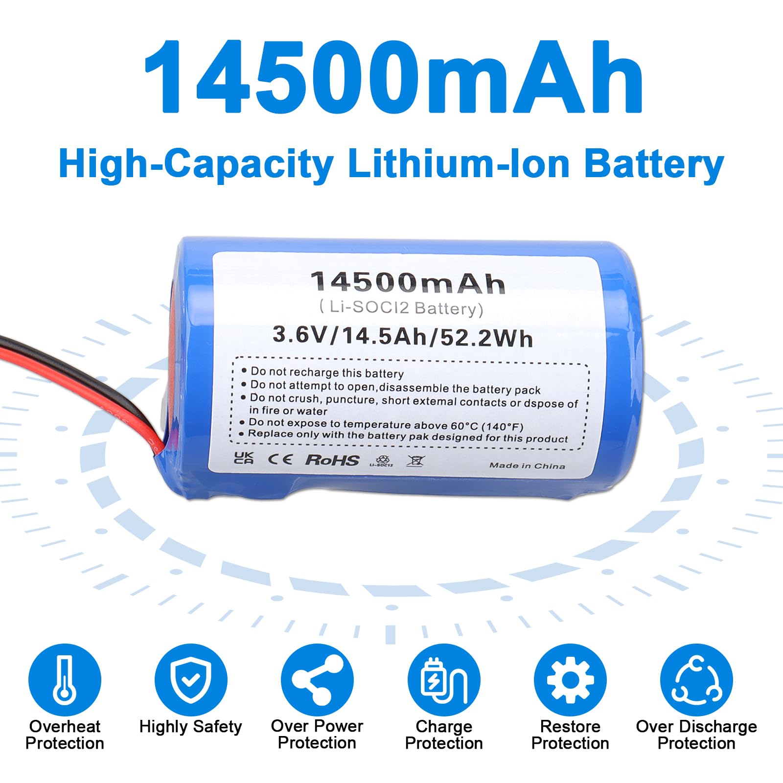 2 Pz Batteria Li-SOCl2 ER34615M 3,6V 14500mAh compatibile con DSC WT4911 | 2 Pezzi, Non Ricaricabile, WT4911B WT8911 ADT, Sistema Allarme Esterni