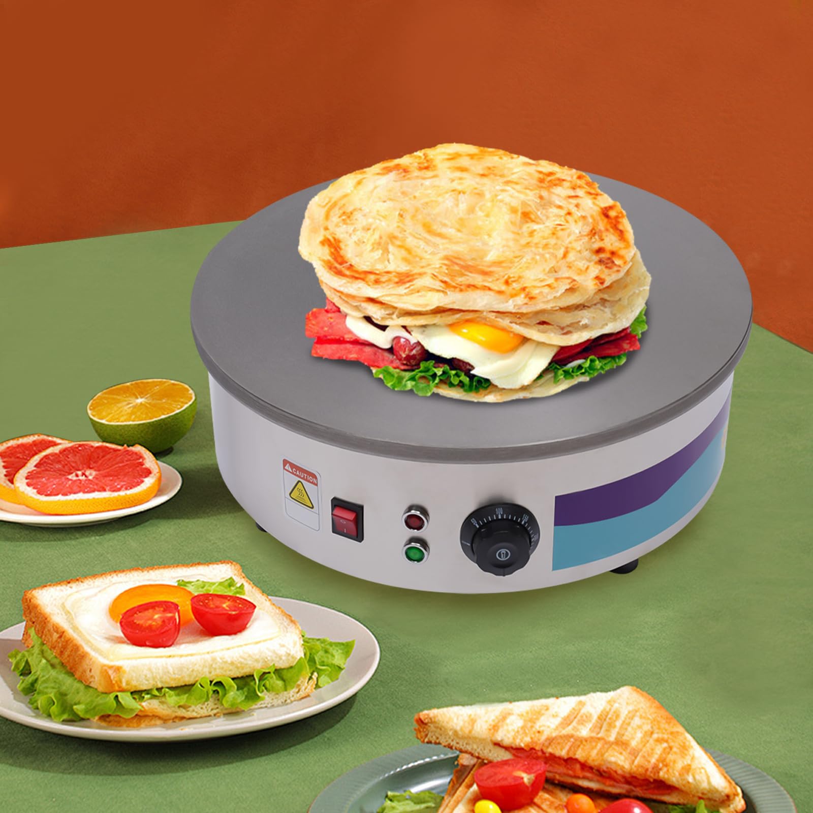 Crêpière électrique à crêpes en acier inoxydable 2800 W 45 cm 220 V professionnel commercial pour crêpes, plaque en acier inoxydable, spatule, distributeur, crêpes, omelettes