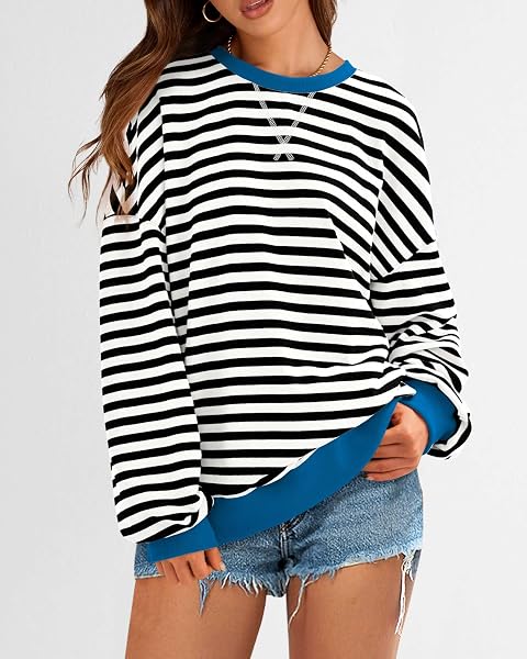 BTFBM Womens Striped Pullover Tops Spring Clothes 2026 Long Sleeve Shirts Trendy Crew Neck Loose Y2K Sweatshirts - 4