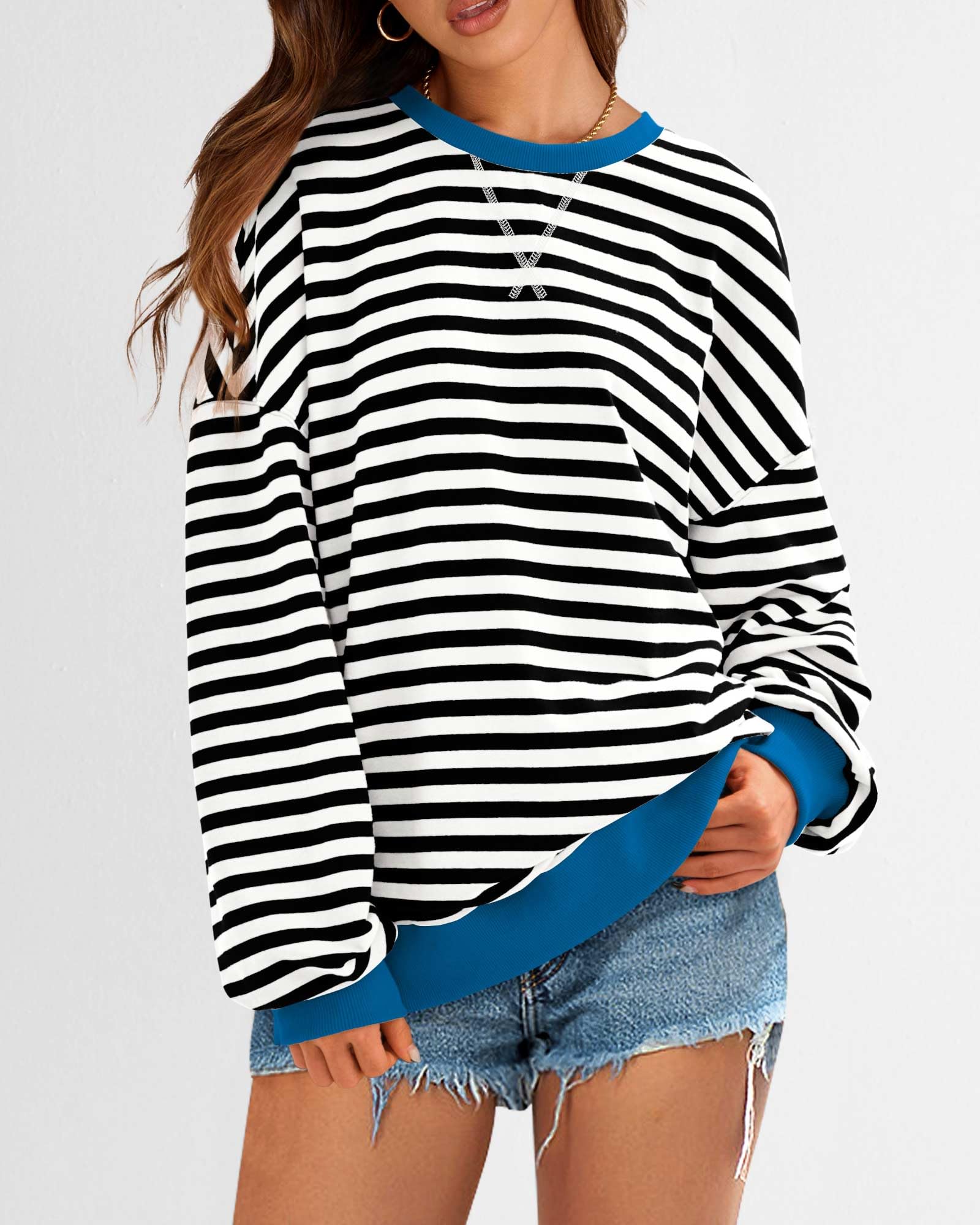 BTFBM Womens Striped Pullover Tops Spring Clothes 2026 Long Sleeve Shirts Trendy Crew Neck Loose Y2K Sweatshirts — view 4