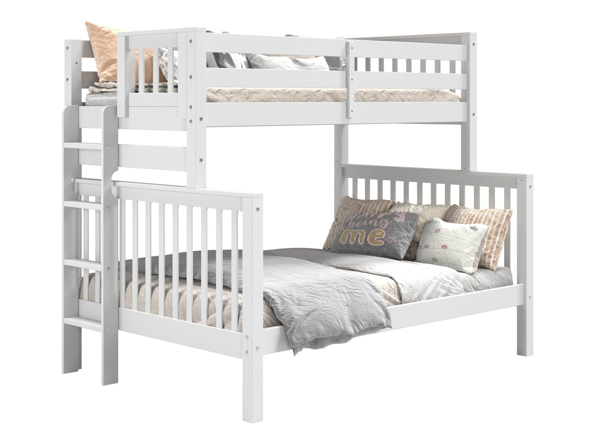 Literas de tamaño individual sobre cama matrimonial, estilo misión con escalera final, color blanco 5