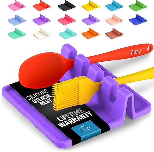 Miniatura 76 de Zulay - Soporte extragrande de silicona con bandeja antigoteo para múltiples utensilios de cocina, reposacucharas resistente al calor y sin BPA