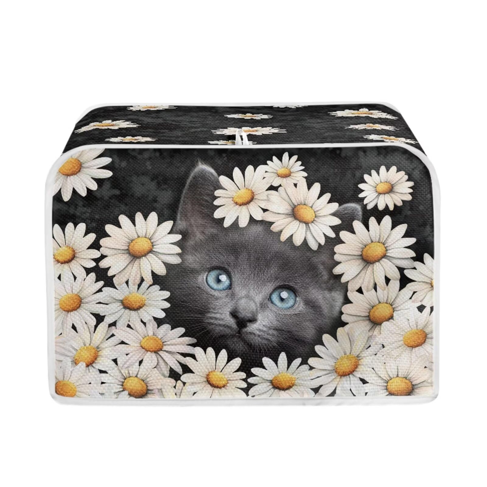Russian Blue Cat Print 2 Slice Bread Maker Cover Daisy Print Microwave Oven Cover Bakeware Protector Anti Fingerprint Protective Covers for Kitchen