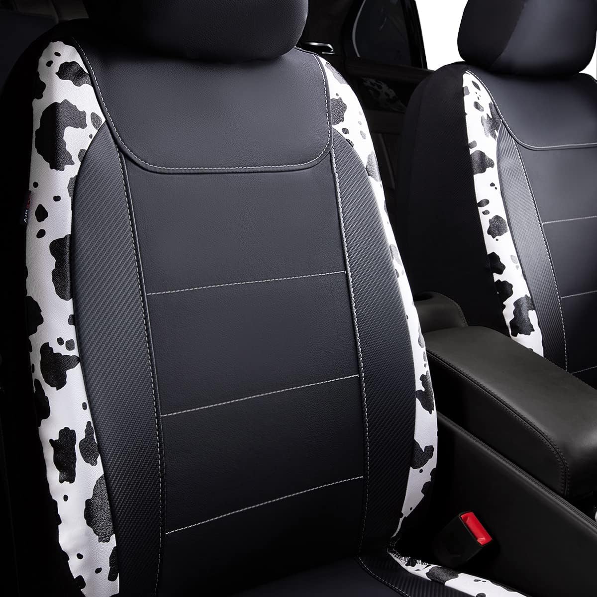Flying Banner car seat Covers Protects Water Proof Faux Leather Carbon Fiber Fronts Rear Bench Covers (Cow Black, Full Set - Combo Pack) - Image 5