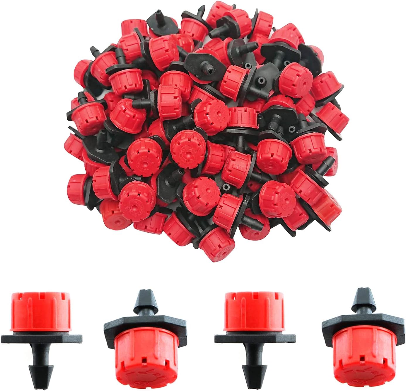 BEADNOVA Drip Irrigation Emitters 50 Pcs Irrigation Drippers 360 Degree System Emitters Sprinklers Drippers for Drip 1/4 Inch Tube Gardening (Red)