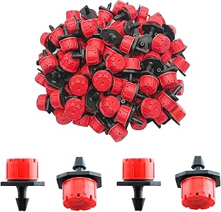 BEADNOVA Drip Irrigation Emitters 50 Pcs Irrigation Drippers 360 Degree System Emitters Sprinklers Drippers for Drip 1/4 Inch Tube Gardening (Red)