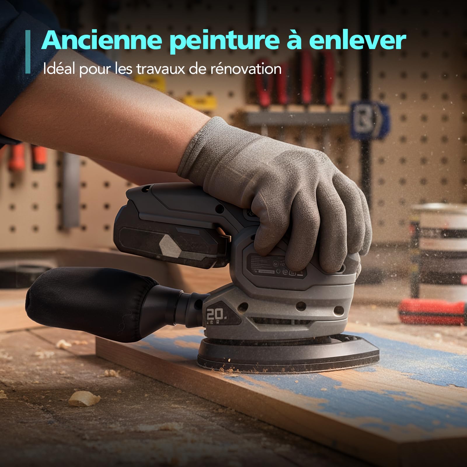 Ponceuse Triangulaire Sans Fil 20V, Mini Ponceuse Bois 12000 tr/min avec Sac à Poussière, 20 Feuilles Abrasives, Poignée Ergonomique, Batterie 2.0Ah et Chargeur Inclus,Ponceuse Murale