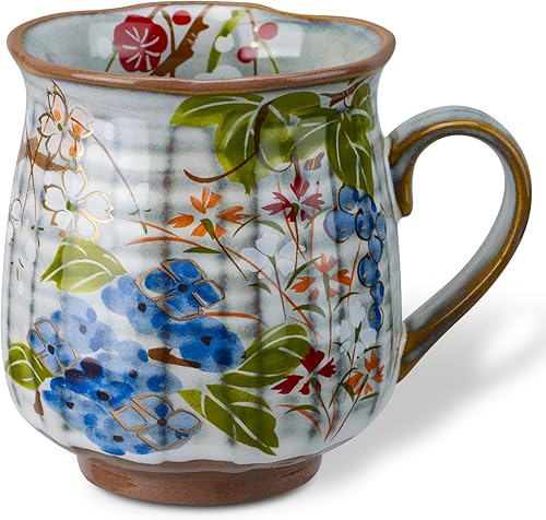 Taza de café de cerámica de alta calidad de 9.5 onzas y taza de té con patrón floral, adecuada para café matutino, té de la tarde y bebidas frías y